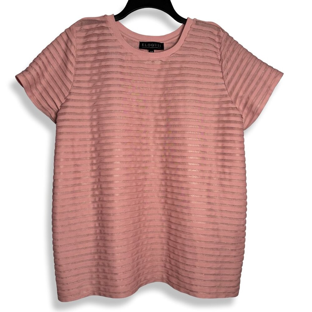 ELOQUII Pink Shimmer Textured Top Womens 14/16 Short Sleeve Ribbed Tee Office